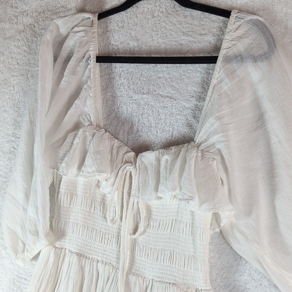 Free People White Smocked Maxi Dress with Puff Sleeves - Picture 3 of 8